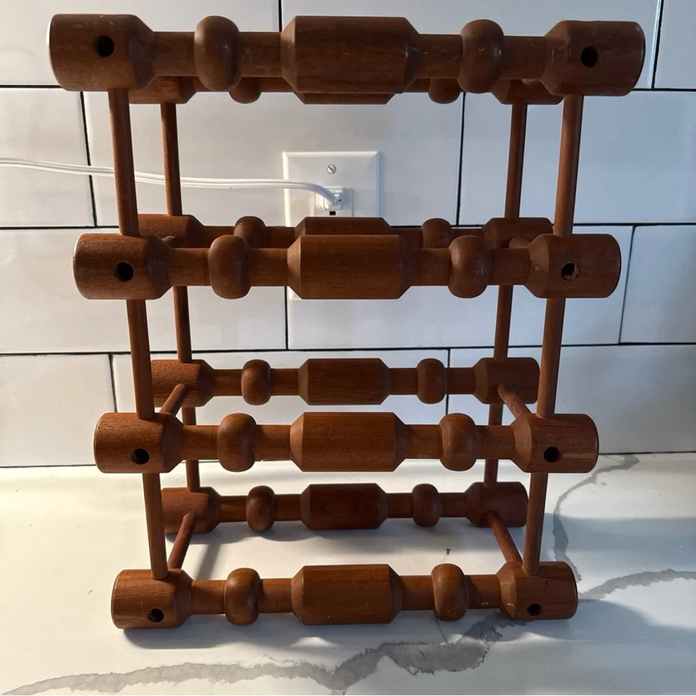 Vintage MCM Danish Teak Nissen Langaa 3 or 4 Bottle Wine Holder Signed - Picture 3 of 10